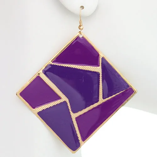 Purple Triangular Multi-Shaped Dangle Earrings