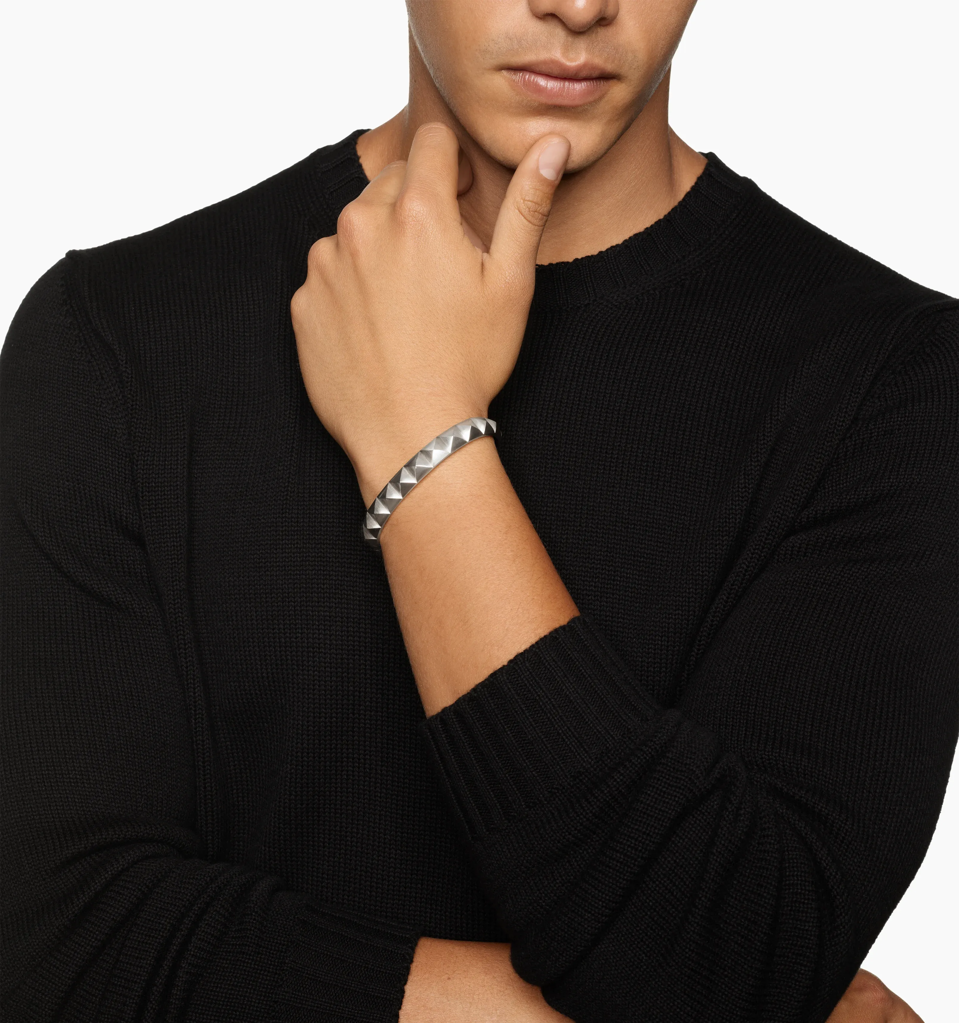 Pyramid Cuff Bracelet in Sterling Silver, 9.3mm, Size Medium