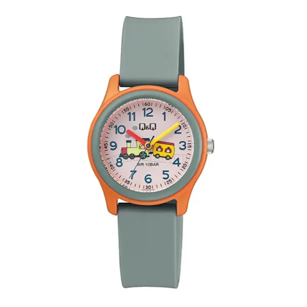 Q&Q Grey Silicone Strap Orange Dial Quartz Watch for kids - VS59J008Y