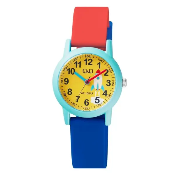 Q&Q Multi-Color Silicone Strap Yellow Dial Quartz Watch for Kids - VS49J009Y