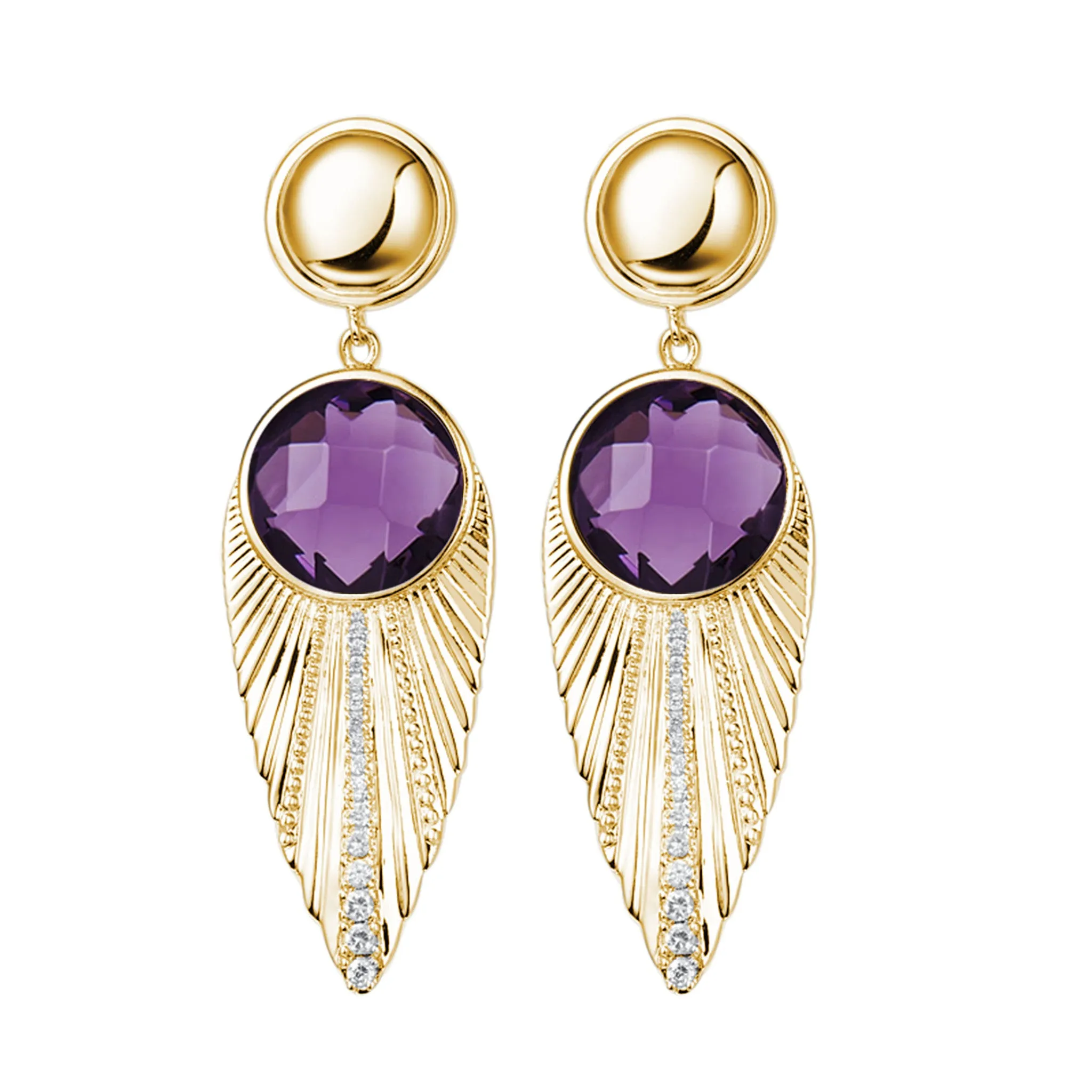 "Deco Owl" Round Purple Crystal Drop Earrings
