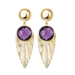 "Deco Owl" Round Purple Crystal Drop Earrings