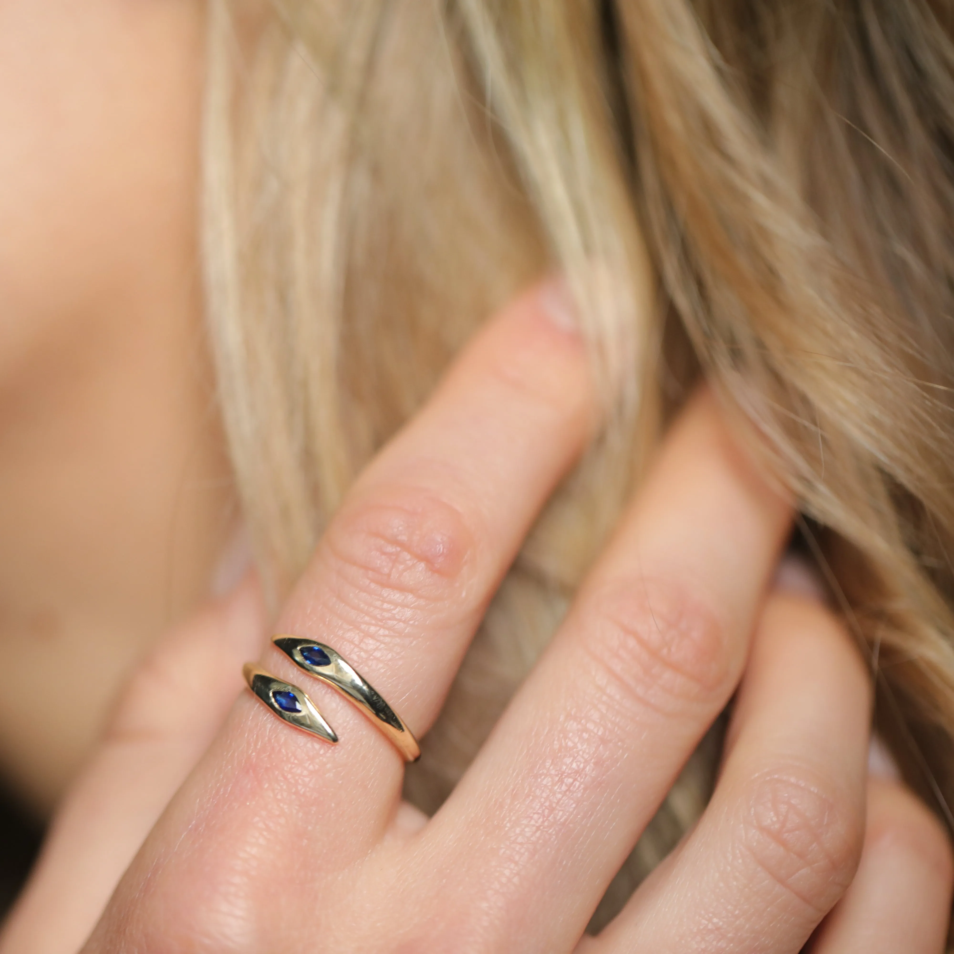 Raw Snake Ring with Blue Sapphires - Gold