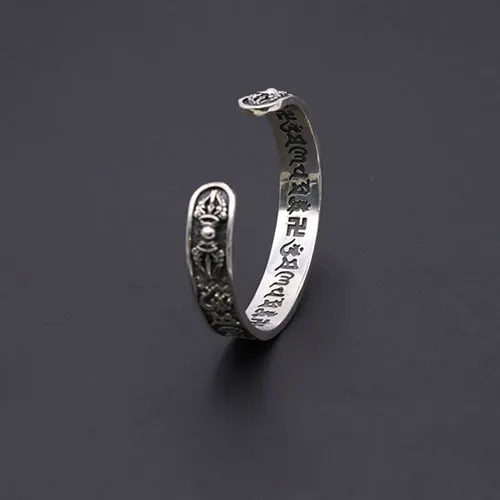 Real Solid 925 Sterling Silver Cuff Bracelet Bangle Vajra Om mani padme hum Punk Jewelry