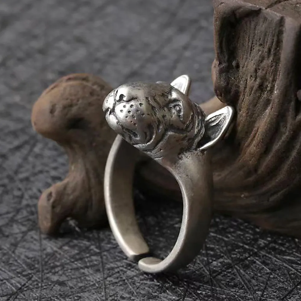 Real Solid 925 Sterling Silver Rings Dog Animals Punk Jewelry Open Size 8-10