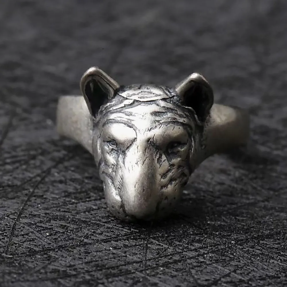 Real Solid 925 Sterling Silver Rings Dog Animals Punk Jewelry Open Size 8-10