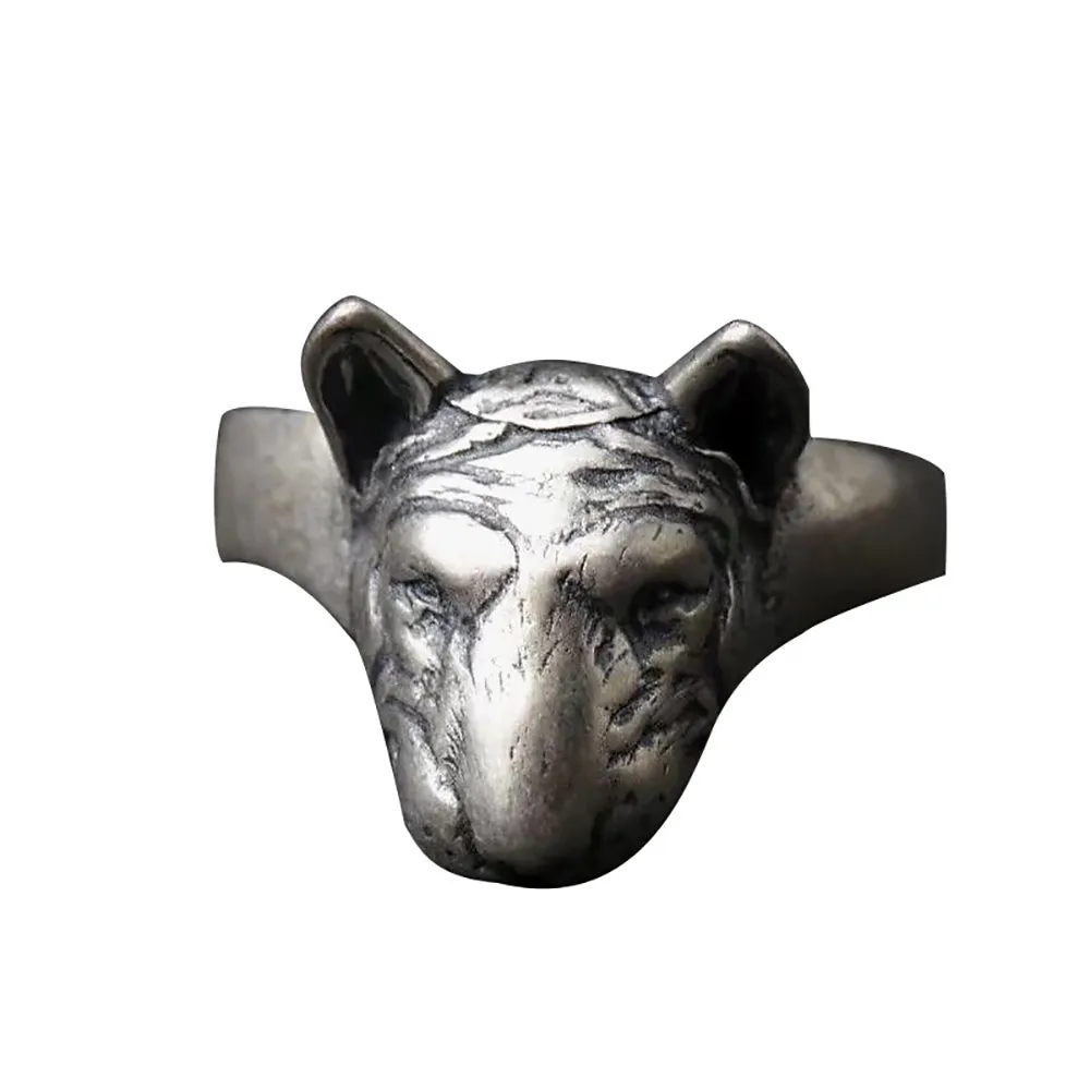 Real Solid 925 Sterling Silver Rings Dog Animals Punk Jewelry Open Size 8-10