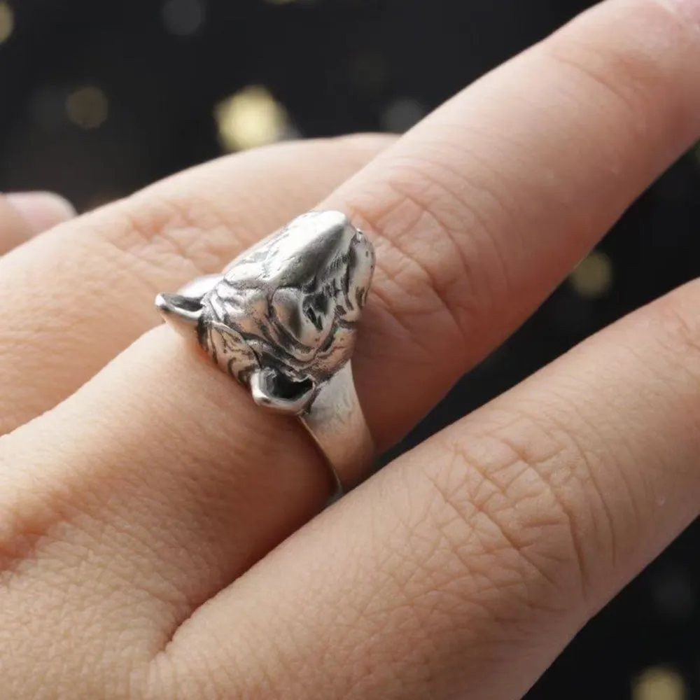 Real Solid 925 Sterling Silver Rings Dog Animals Punk Jewelry Open Size 8-10