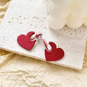 Red Heart Brass Coil Earrings