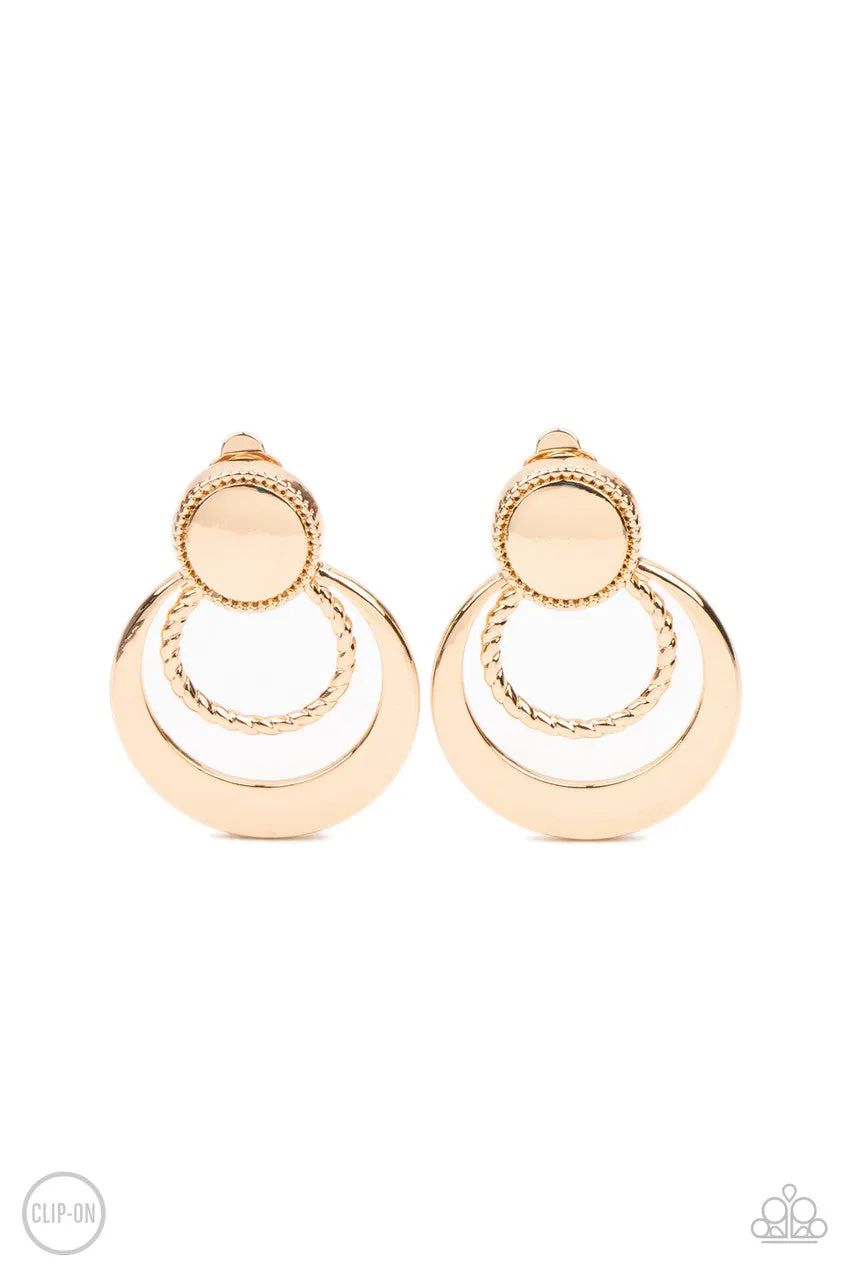 Refined Ruffles Gold Paparazzi Clip-On Earrings