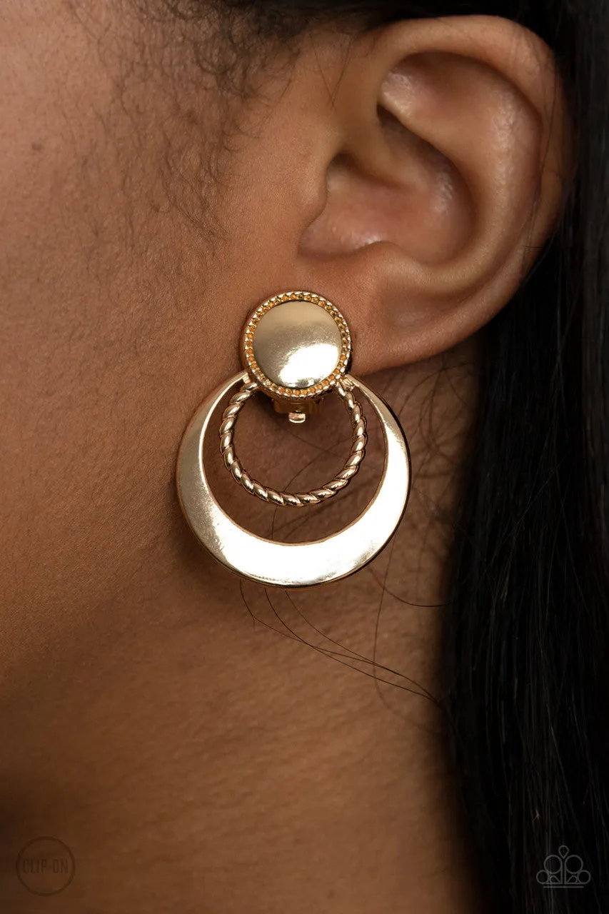 Refined Ruffles Gold Paparazzi Clip-On Earrings