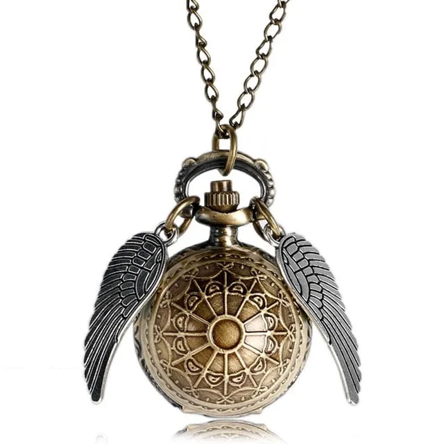 Retro Clock Necklace Pocket Watch Vintage Snitch Gold Ball Silver Bronze Fob Chain Watch Men Women relogio de bolso