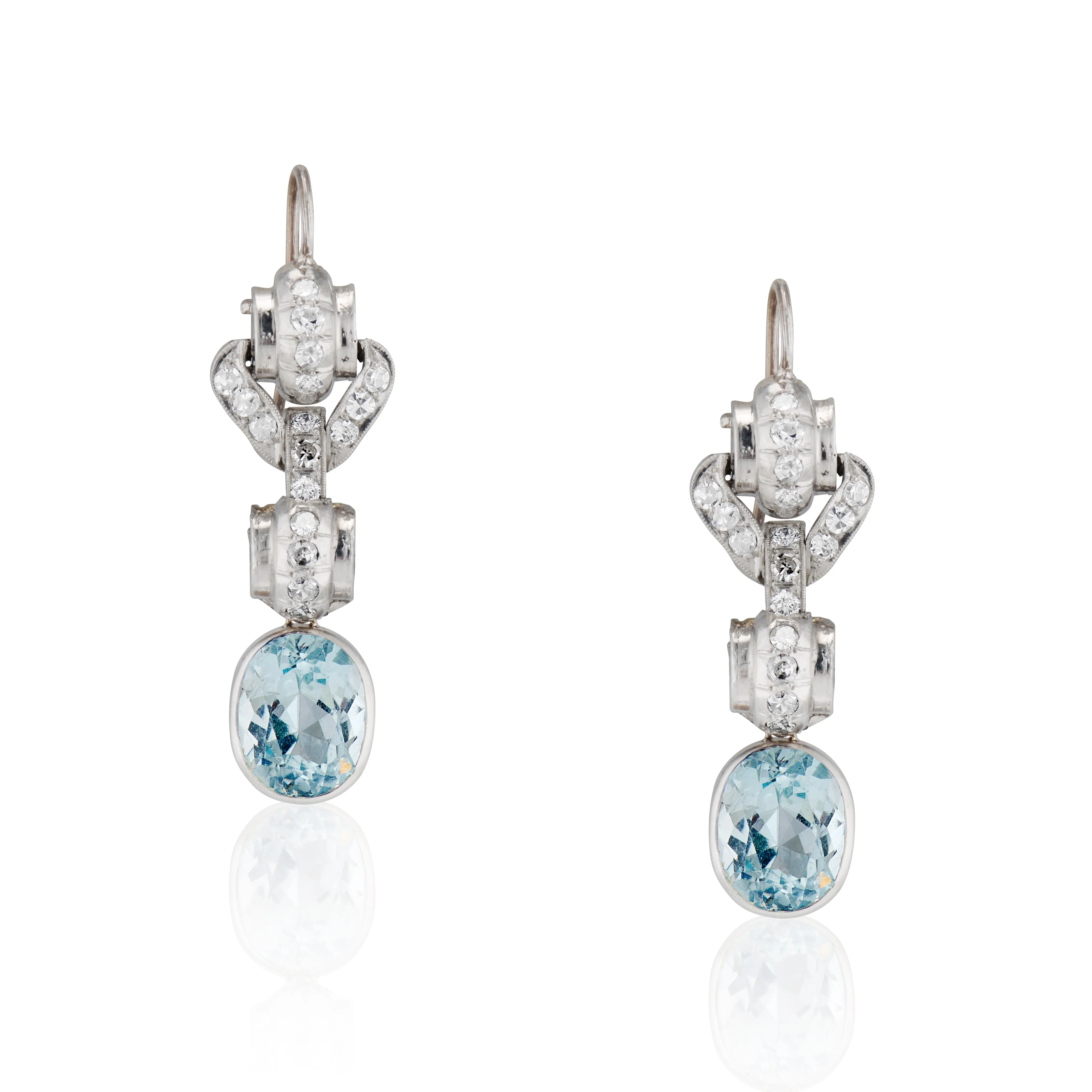 Retro Diamond and Aquamarine Earrings