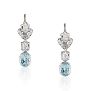 Retro Diamond and Aquamarine Earrings