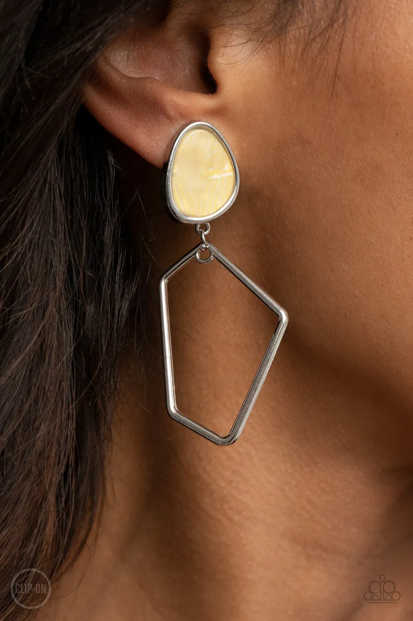 Retro Reverie Yellow Paparazzi Clip-On Earrings