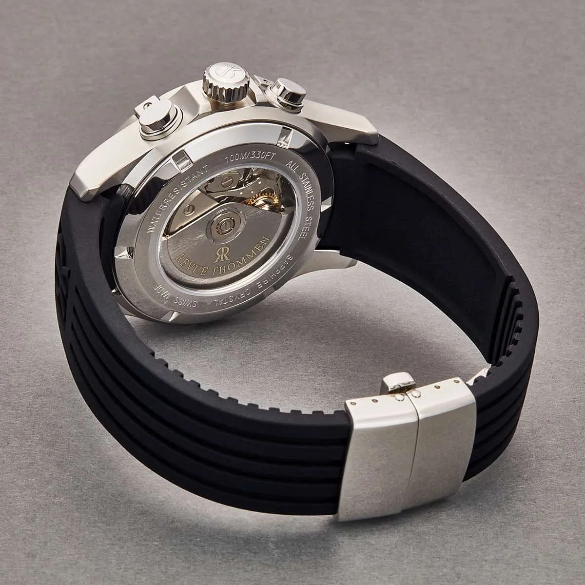 Revue Thommen Men's 16071.6828 'Airspeed' Silver Dial Day-Date Rubber Strap Chronograph Automatic Watch