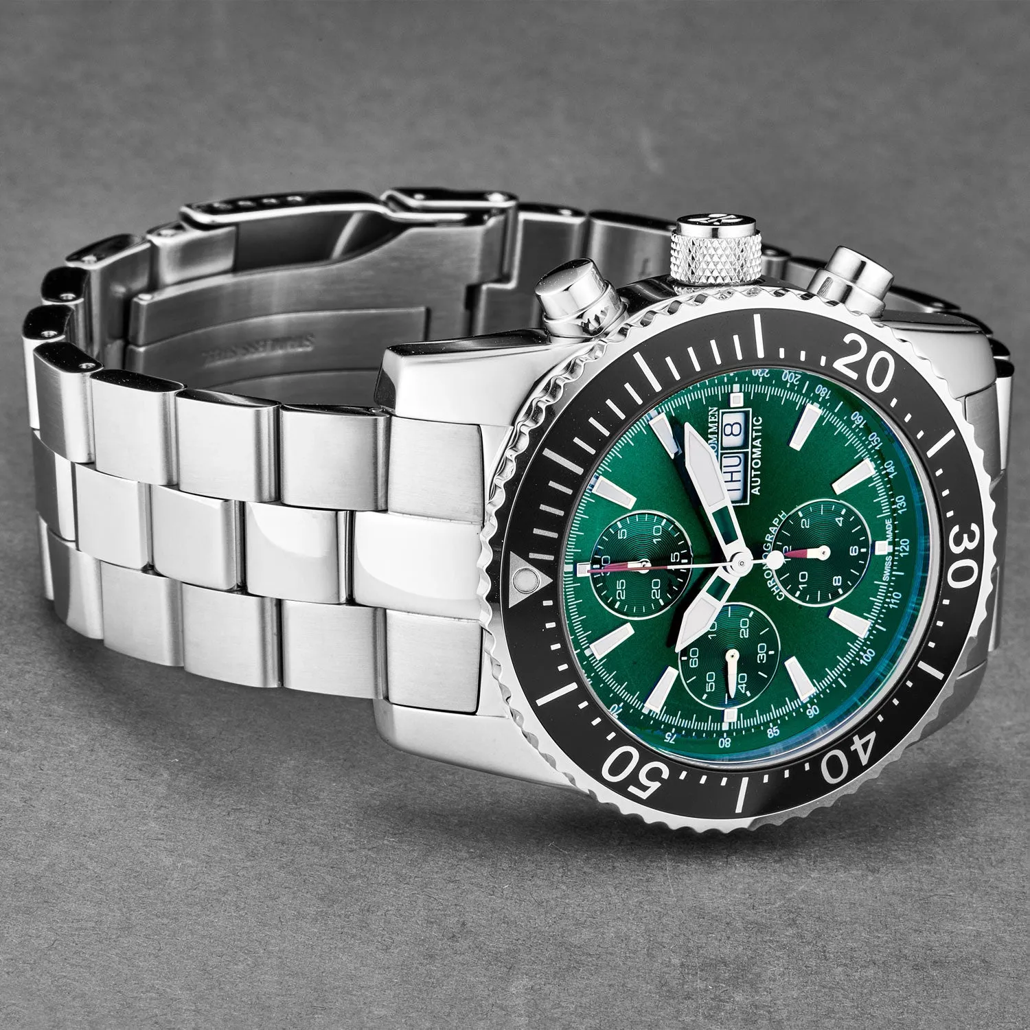 Revue Thommen Men's 17030.6122 'Air Speed' Green Dial Stainless Steel Chronograph Automatic Watch