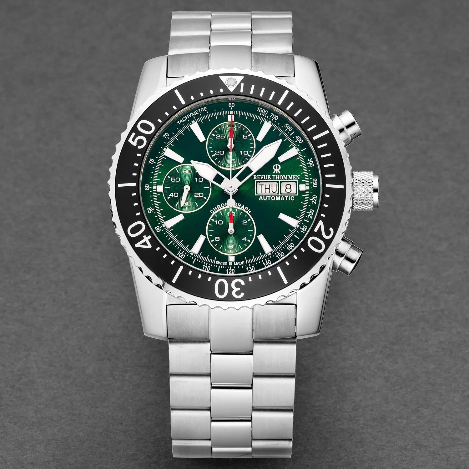 Revue Thommen Men's 17030.6122 'Air Speed' Green Dial Stainless Steel Chronograph Automatic Watch