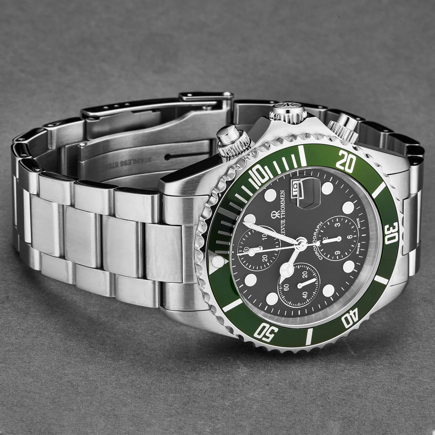 Revue Thommen Men's 17571.6134 'Divers' Black Dial Green Bezel Chronograph Automatic Watch