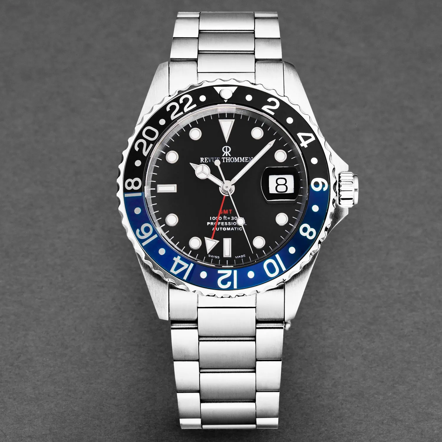 Revue Thommen Men's 17572.2133 'Diver' Black Dial Black and Blue Bezel GMT Automatic Watch