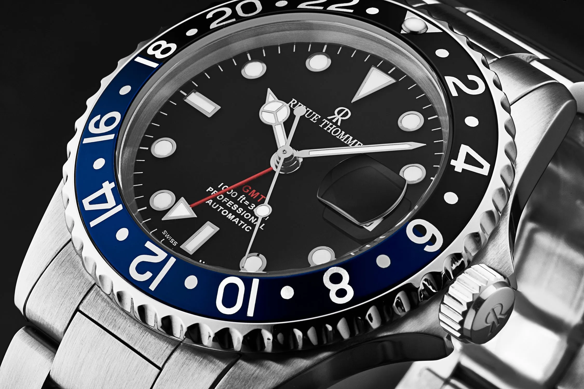 Revue Thommen Men's 17572.2133 'Diver' Black Dial Black and Blue Bezel GMT Automatic Watch