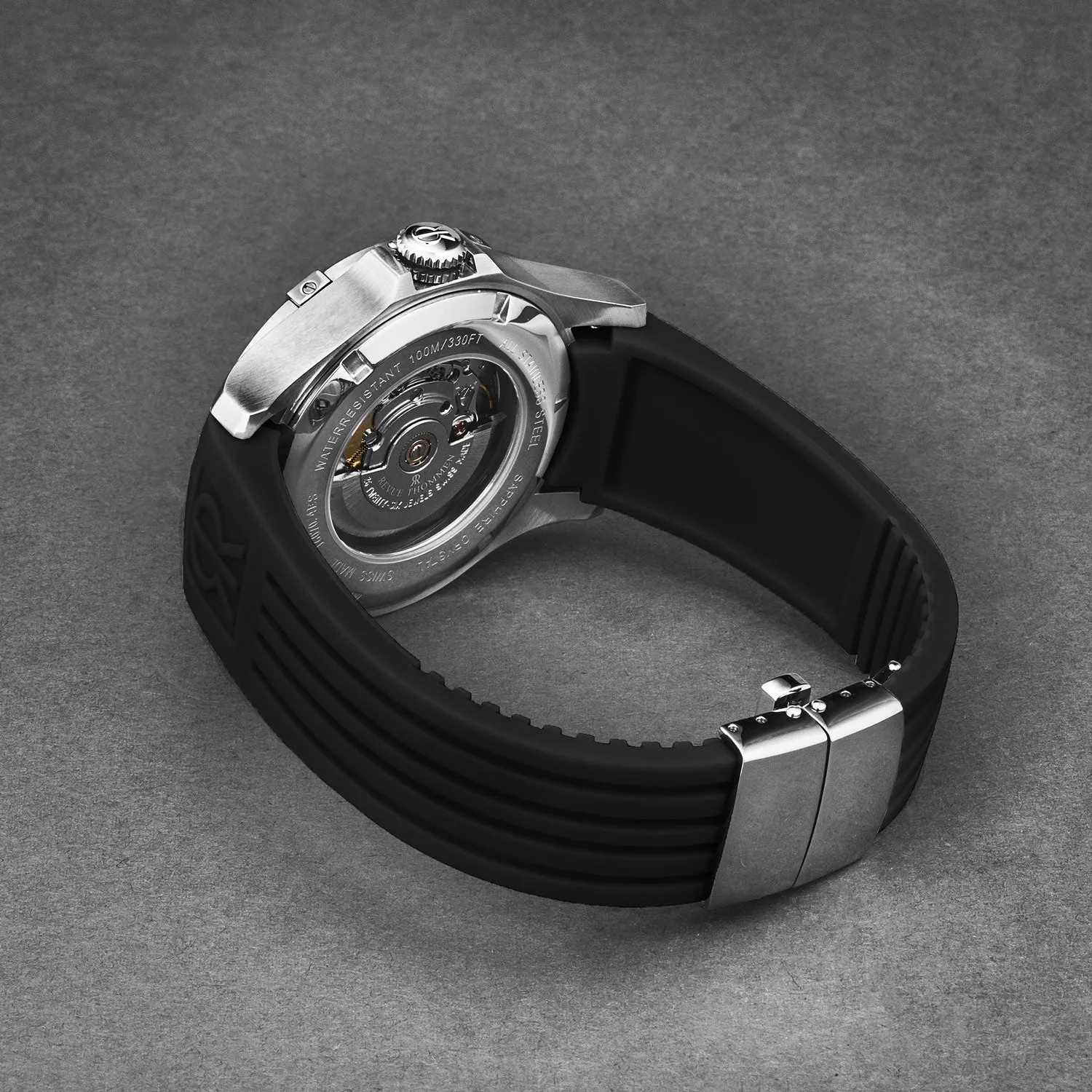 Revue Thommen Men's 'Air speed' Black Dial  Black Rubber Strap Automatic Watch 16070.4637