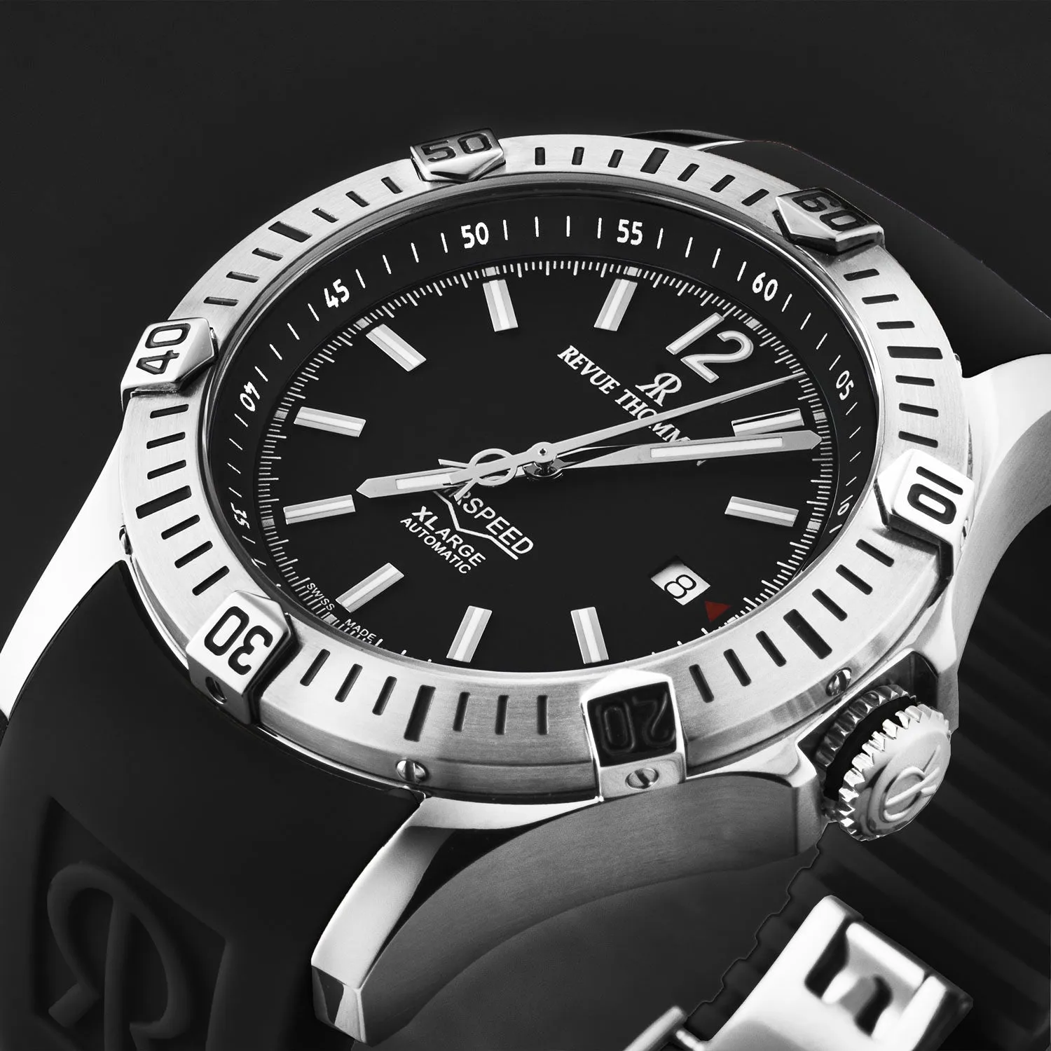 Revue Thommen Men's 'Air speed' Black Dial  Black Rubber Strap Automatic Watch 16070.4637
