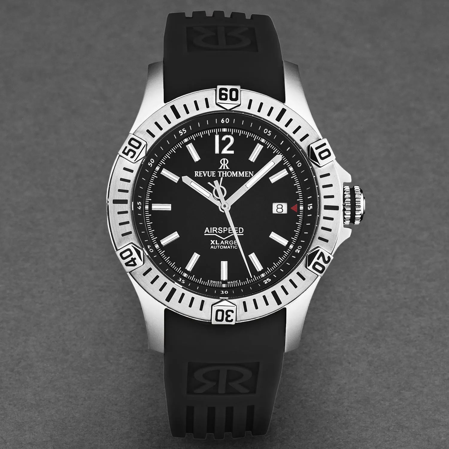 Revue Thommen Men's 'Air speed' Black Dial  Black Rubber Strap Automatic Watch 16070.4637