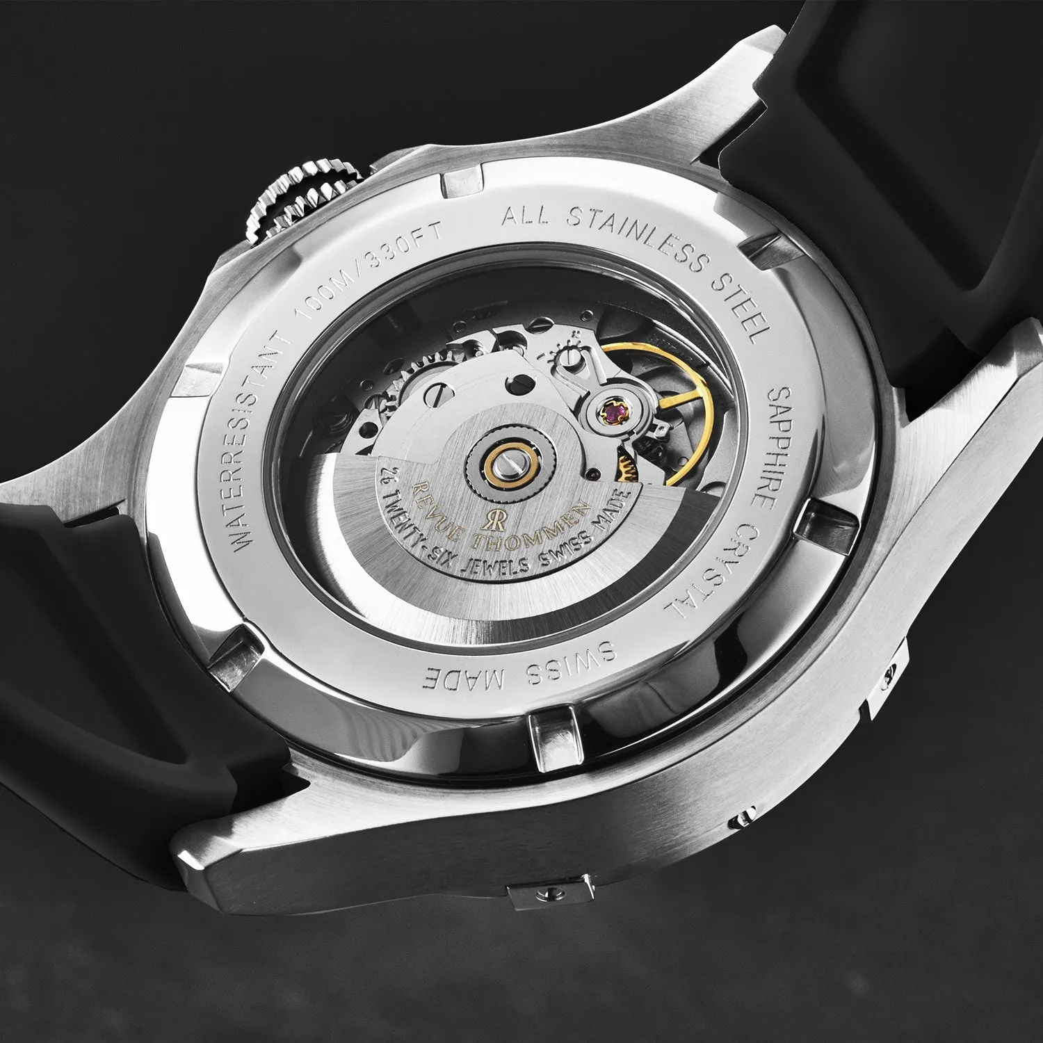 Revue Thommen Men's 'Air speed' Black Dial  Black Rubber Strap Automatic Watch 16070.4637