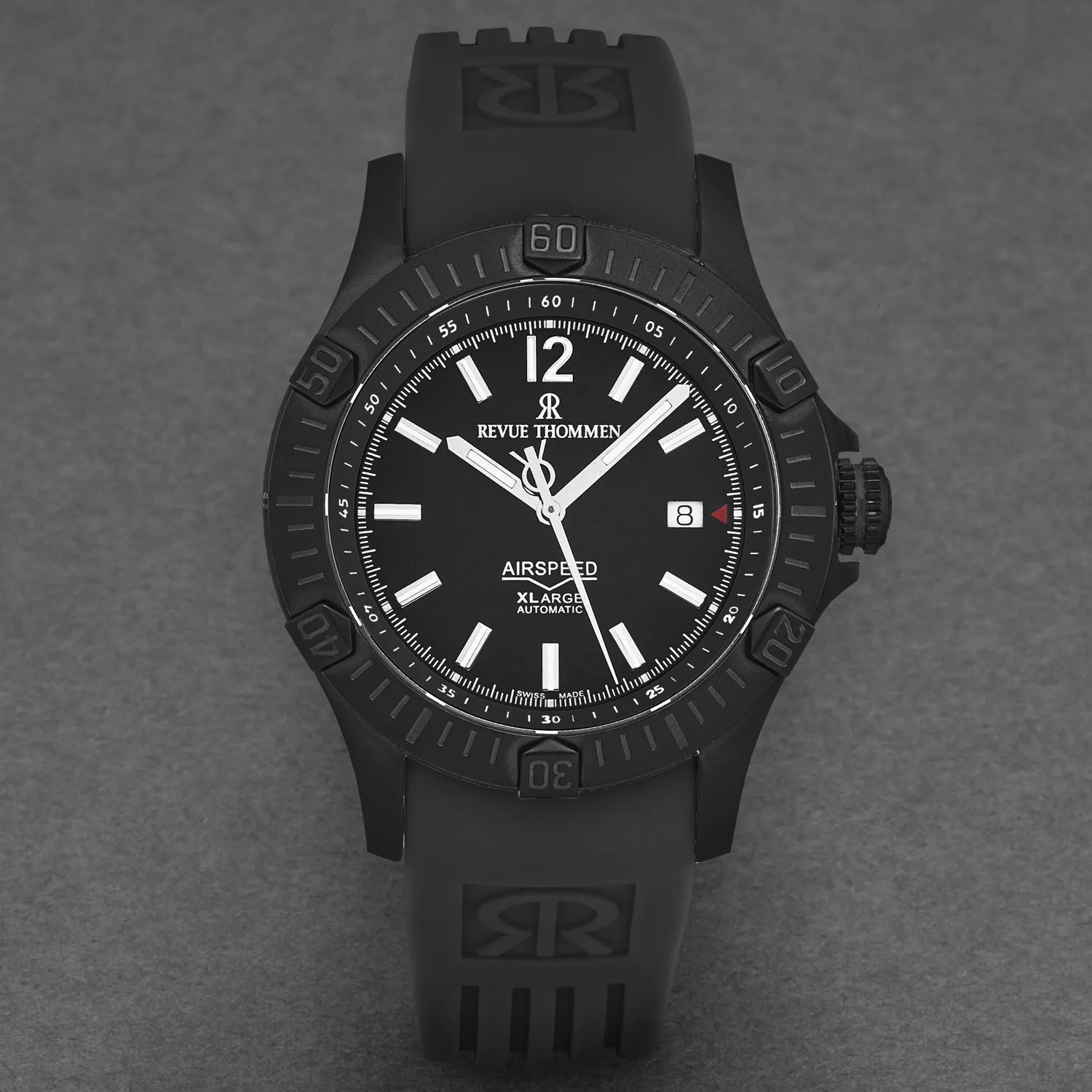 Revue Thommen Men's 'Air speed' Black Dial Black Rubber Strap Automatic Watch 16070.4677