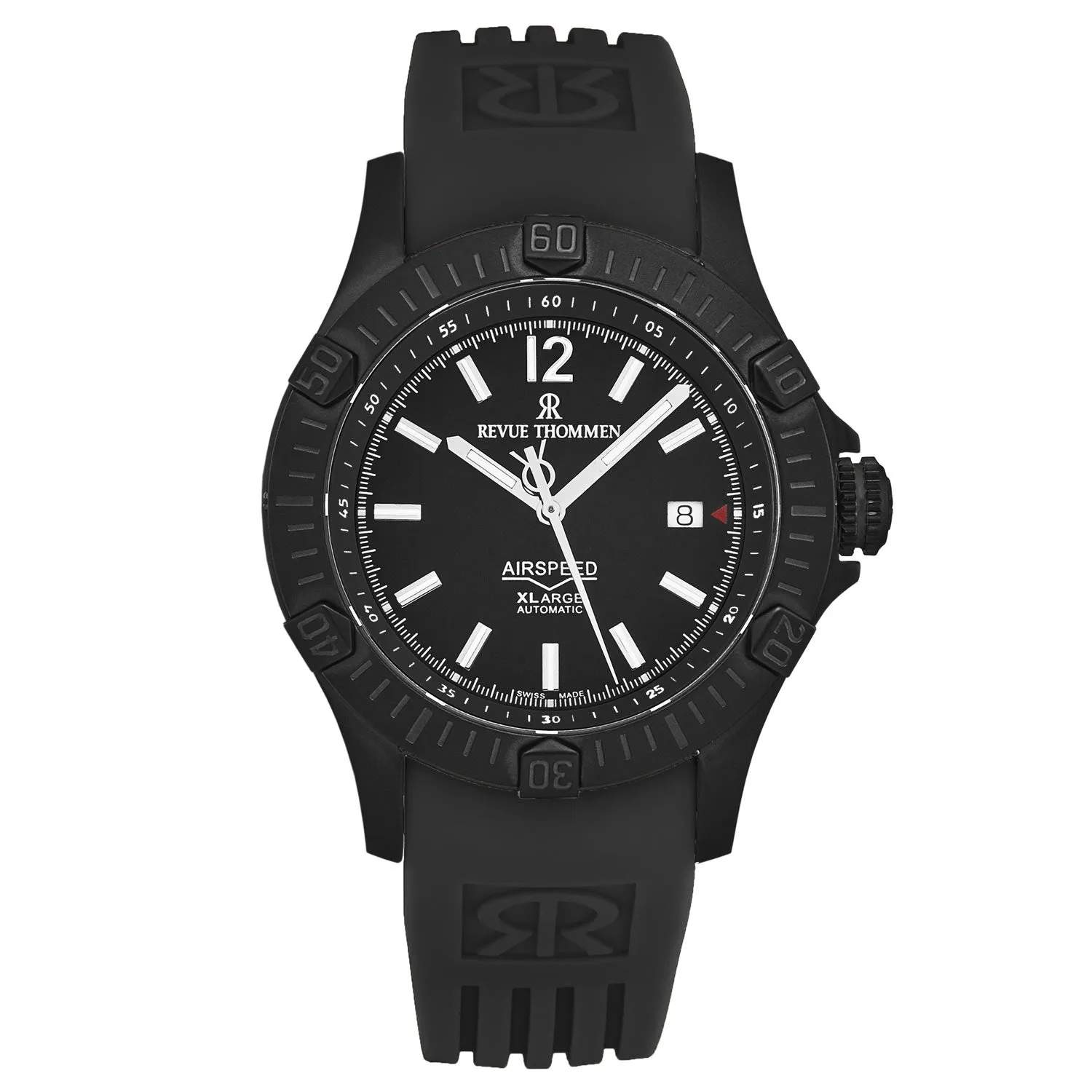 Revue Thommen Men's 'Air speed' Black Dial Black Rubber Strap Automatic Watch 16070.4677