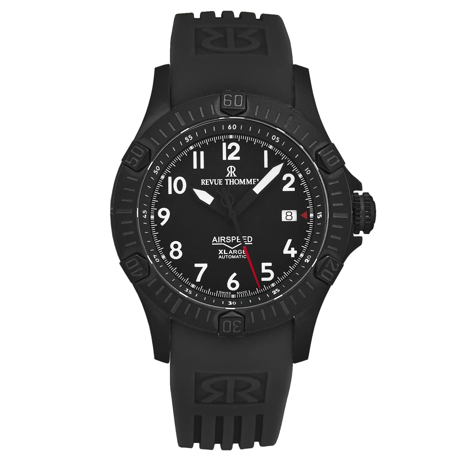 Revue Thommen Men's 'Air speed' Black Dial Black Rubber Strap Automatic Watch 16070.4777