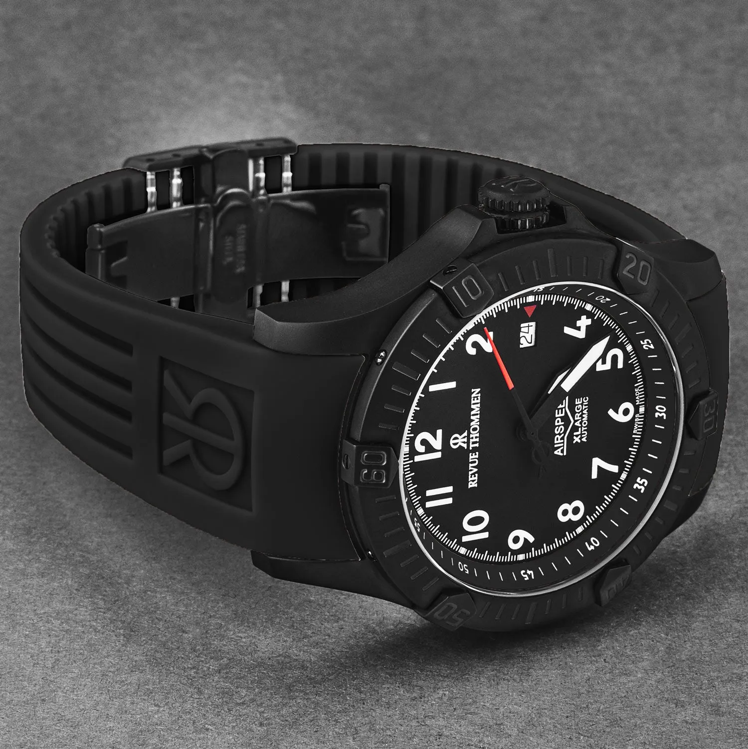Revue Thommen Men's 'Air speed' Black Dial Black Rubber Strap Automatic Watch 16070.4777