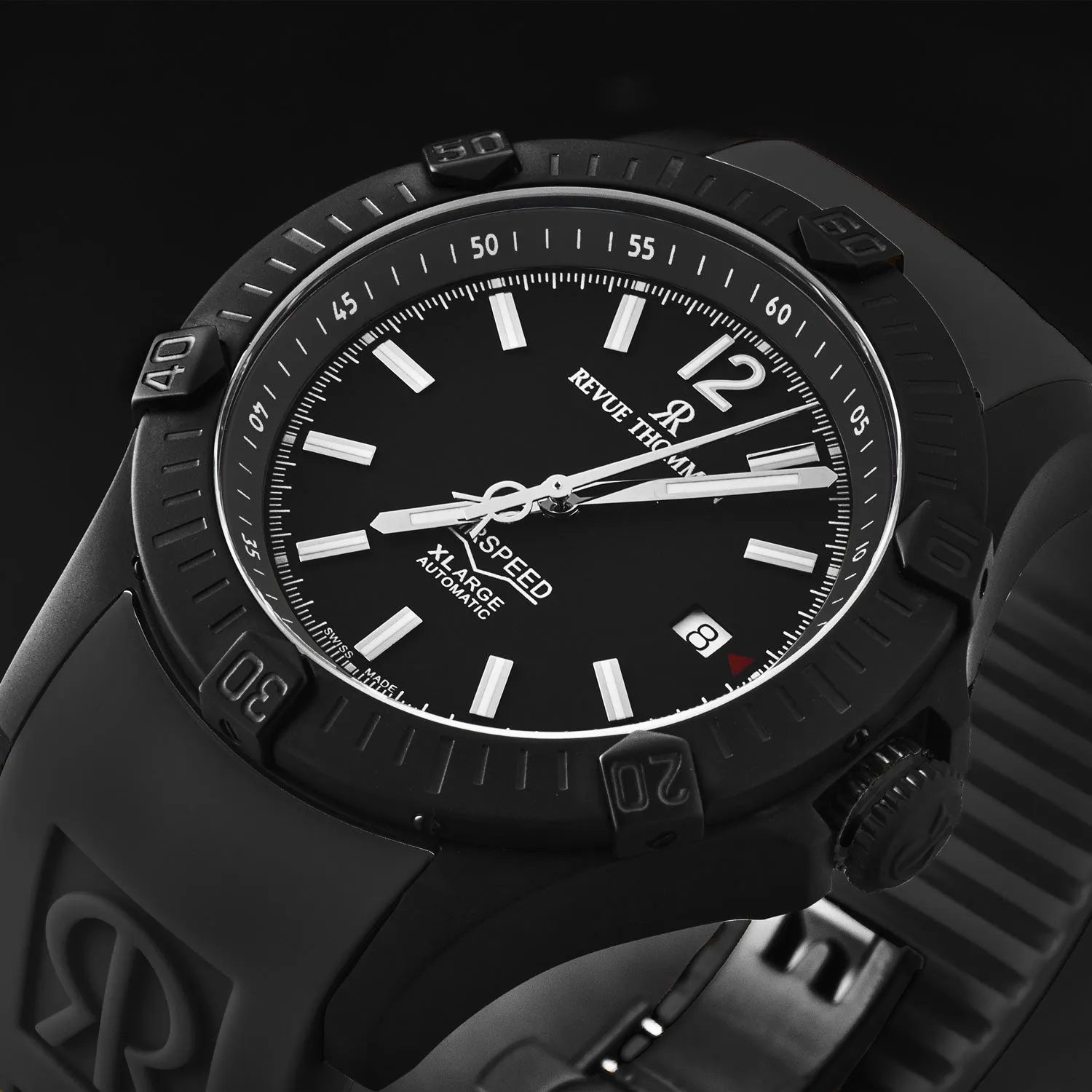Revue Thommen Men's 'Air speed' Black Dial Black Rubber Strap Automatic Watch 16070.4777