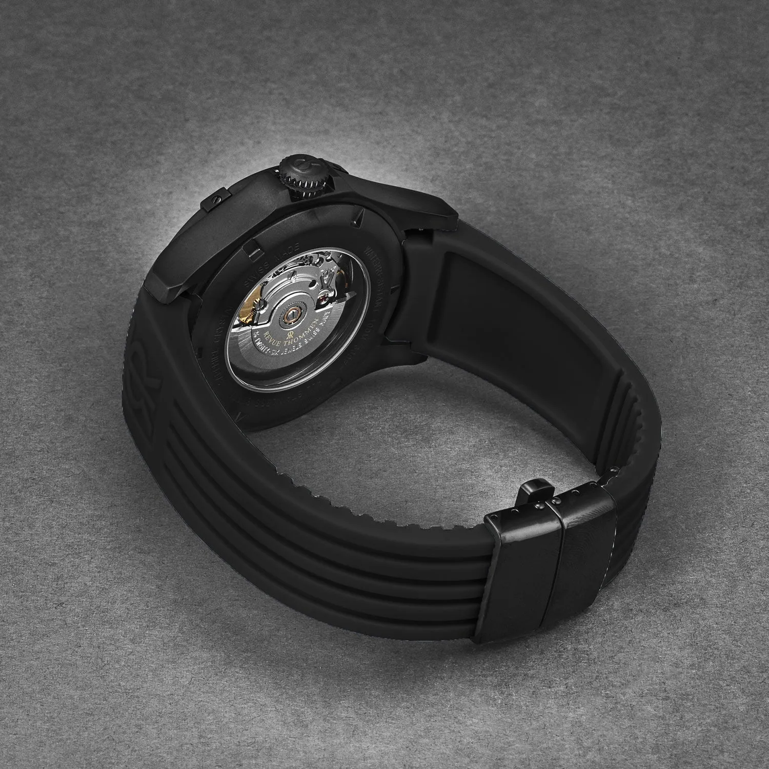 Revue Thommen Men's 'Air speed' Black Dial Black Rubber Strap Automatic Watch 16070.4777