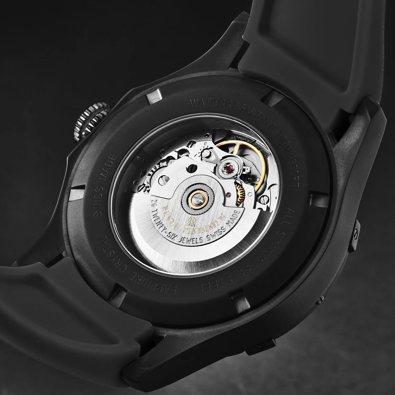 Revue Thommen Men's 'Air speed' Black Dial Black Rubber Strap Automatic Watch 16070.4777