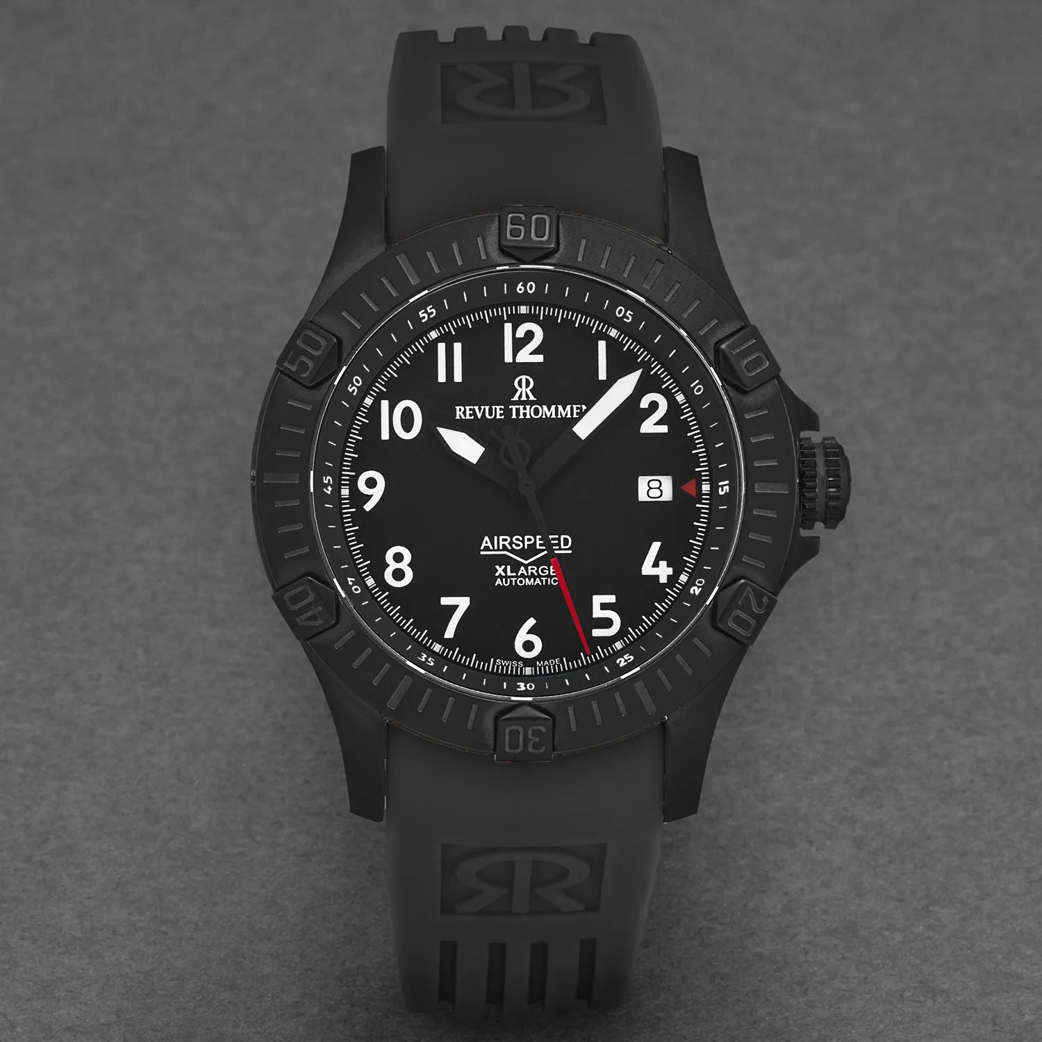 Revue Thommen Men's 'Air speed' Black Dial Black Rubber Strap Automatic Watch 16070.4777