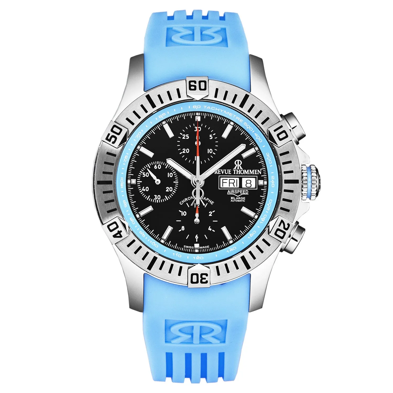 Revue Thommen Men's 'Air speed' Black Dial Blue Rubber Strap Automatic Watch 16071.6635