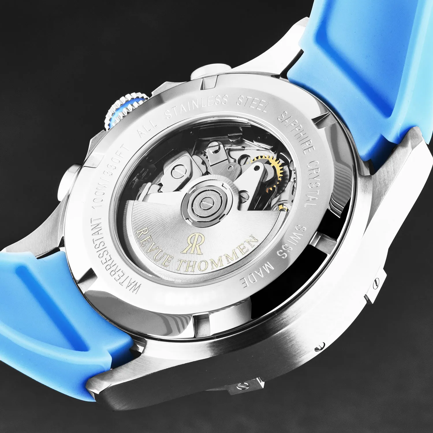 Revue Thommen Men's 'Air speed' Black Dial Blue Rubber Strap Automatic Watch 16071.6635