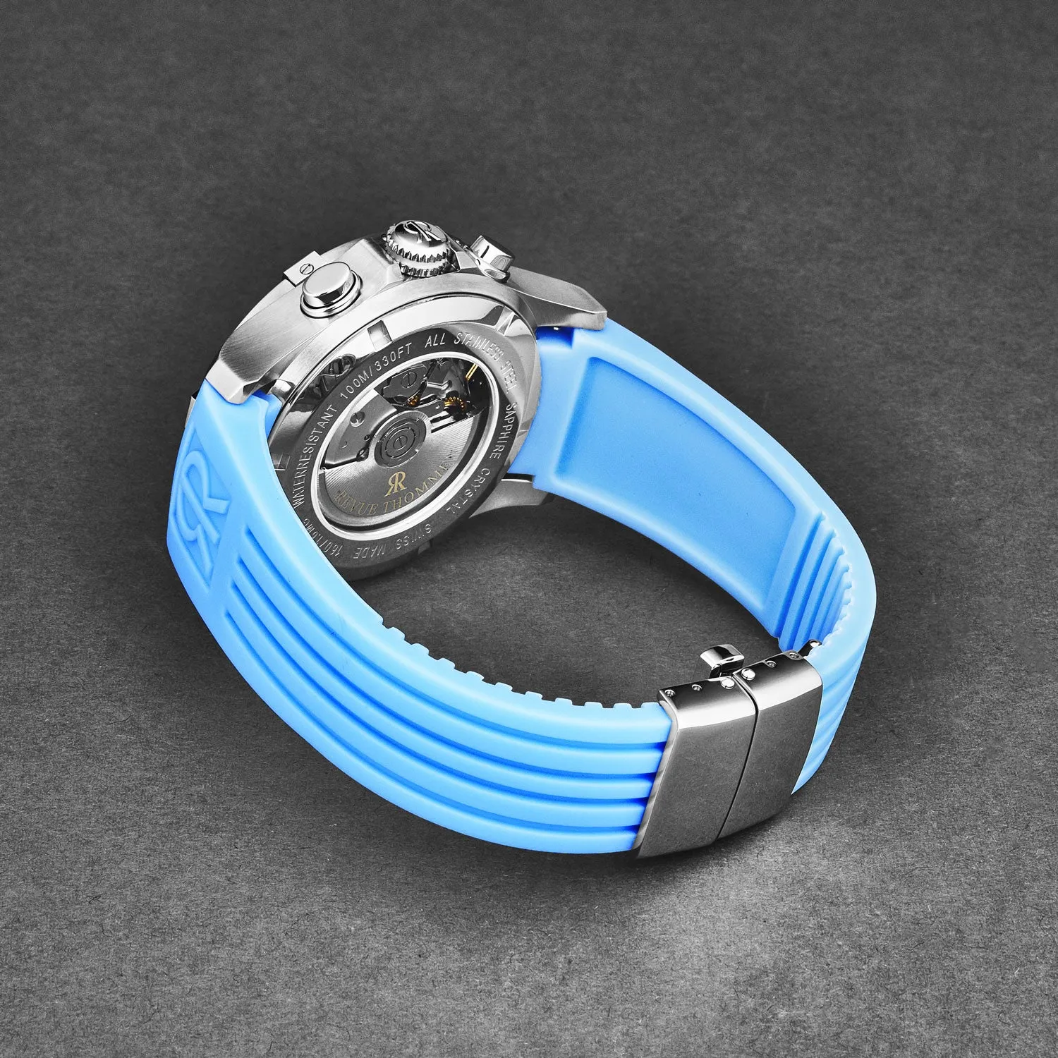 Revue Thommen Men's 'Air speed' Black Dial Blue Rubber Strap Automatic Watch 16071.6635