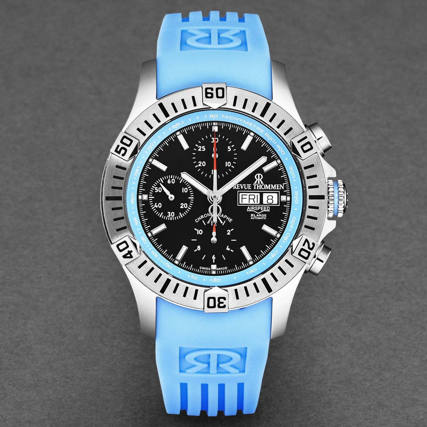 Revue Thommen Men's 'Air speed' Black Dial Blue Rubber Strap Automatic Watch 16071.6635
