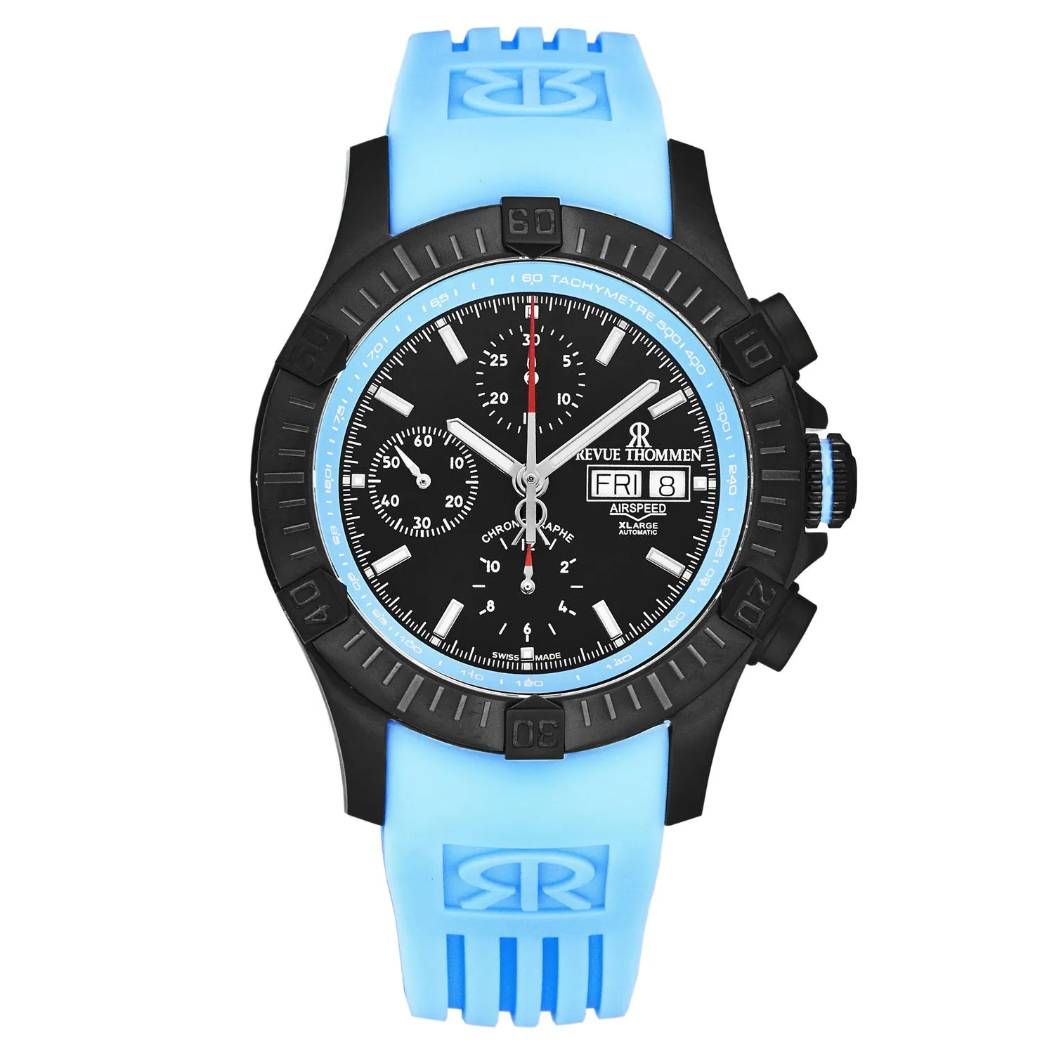 Revue Thommen Men's 'Air speed' Black Dial Blue Rubber Strap Automatic Watch 16071.6675