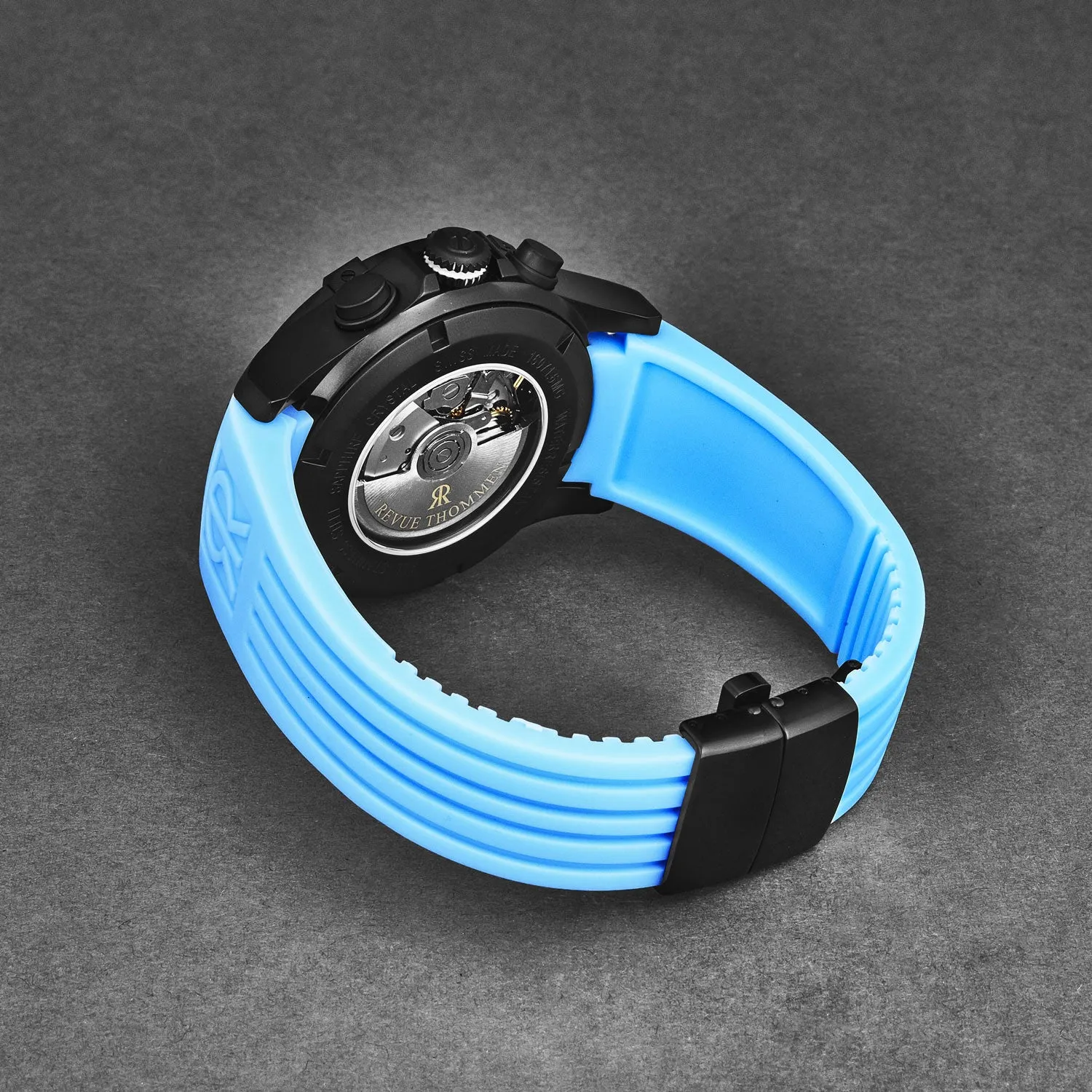 Revue Thommen Men's 'Air speed' Black Dial Blue Rubber Strap Automatic Watch 16071.6775
