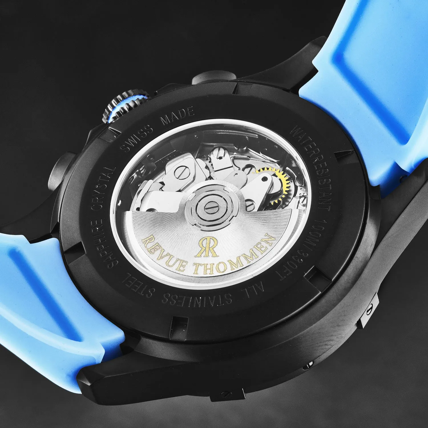 Revue Thommen Men's 'Air speed' Black Dial Blue Rubber Strap Automatic Watch 16071.6775
