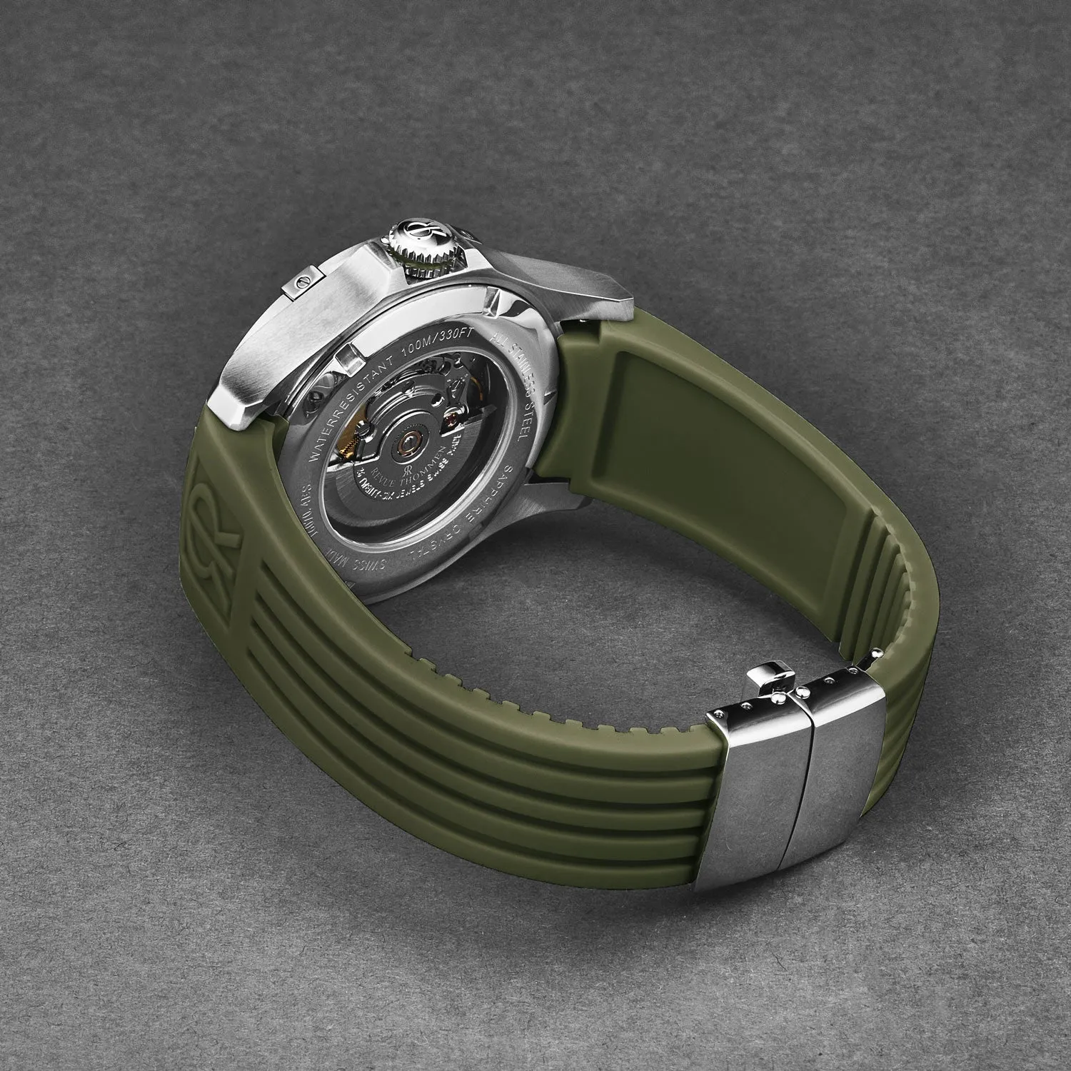 Revue Thommen Men's 'Air speed' Black Dial Green Rubber Strap Automatic Watch 16070.4634