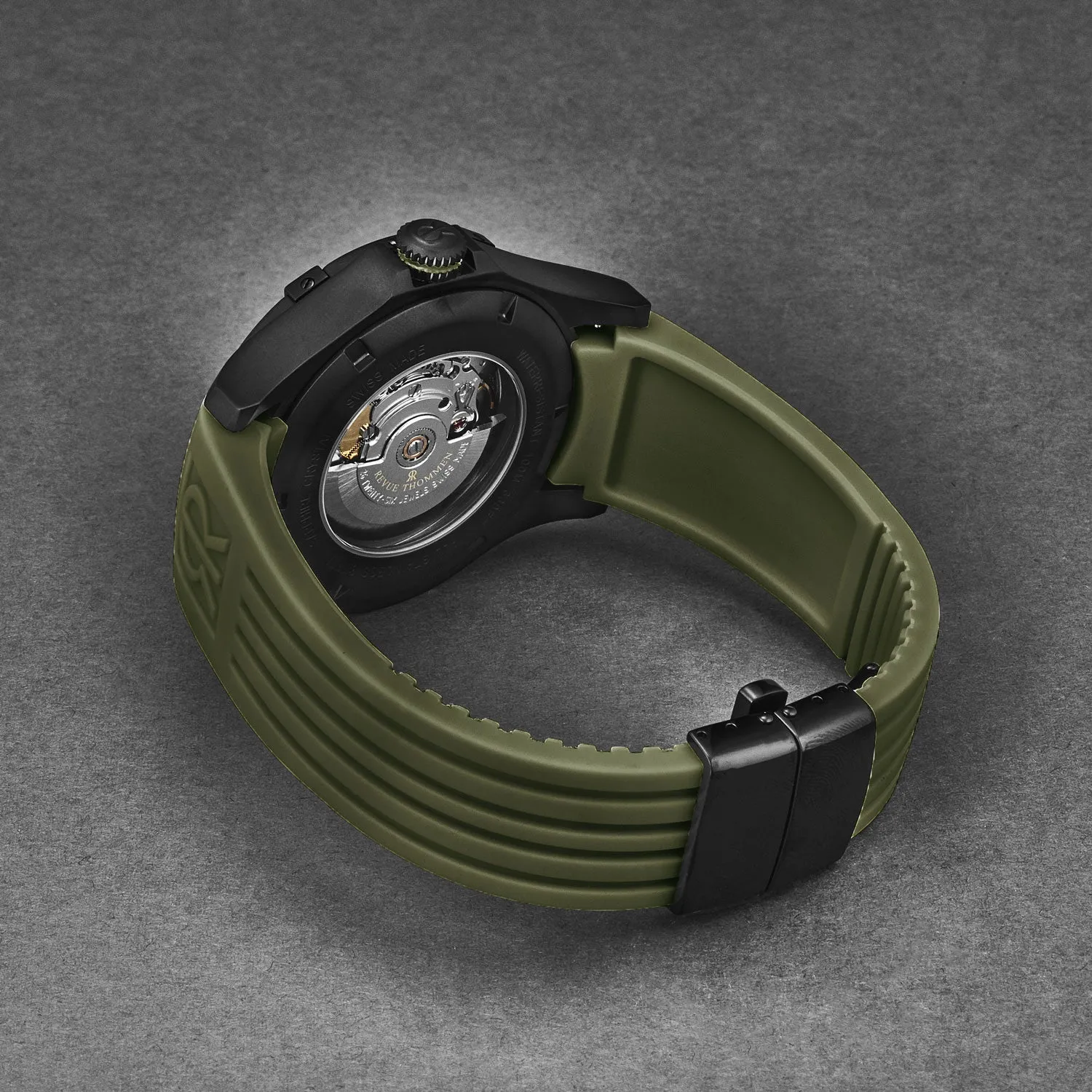 Revue Thommen Men's 'Air speed' Black Dial Green Rubber Strap Automatic Watch 16070.4674