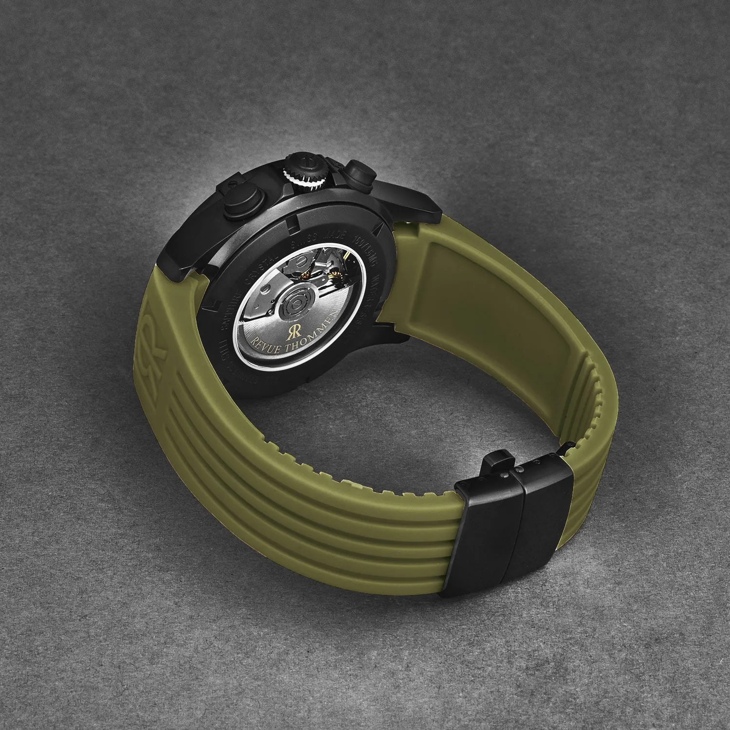 Revue Thommen Men's 'Air speed' Black Dial Green Rubber Strap Automatic Watch 16071.6774