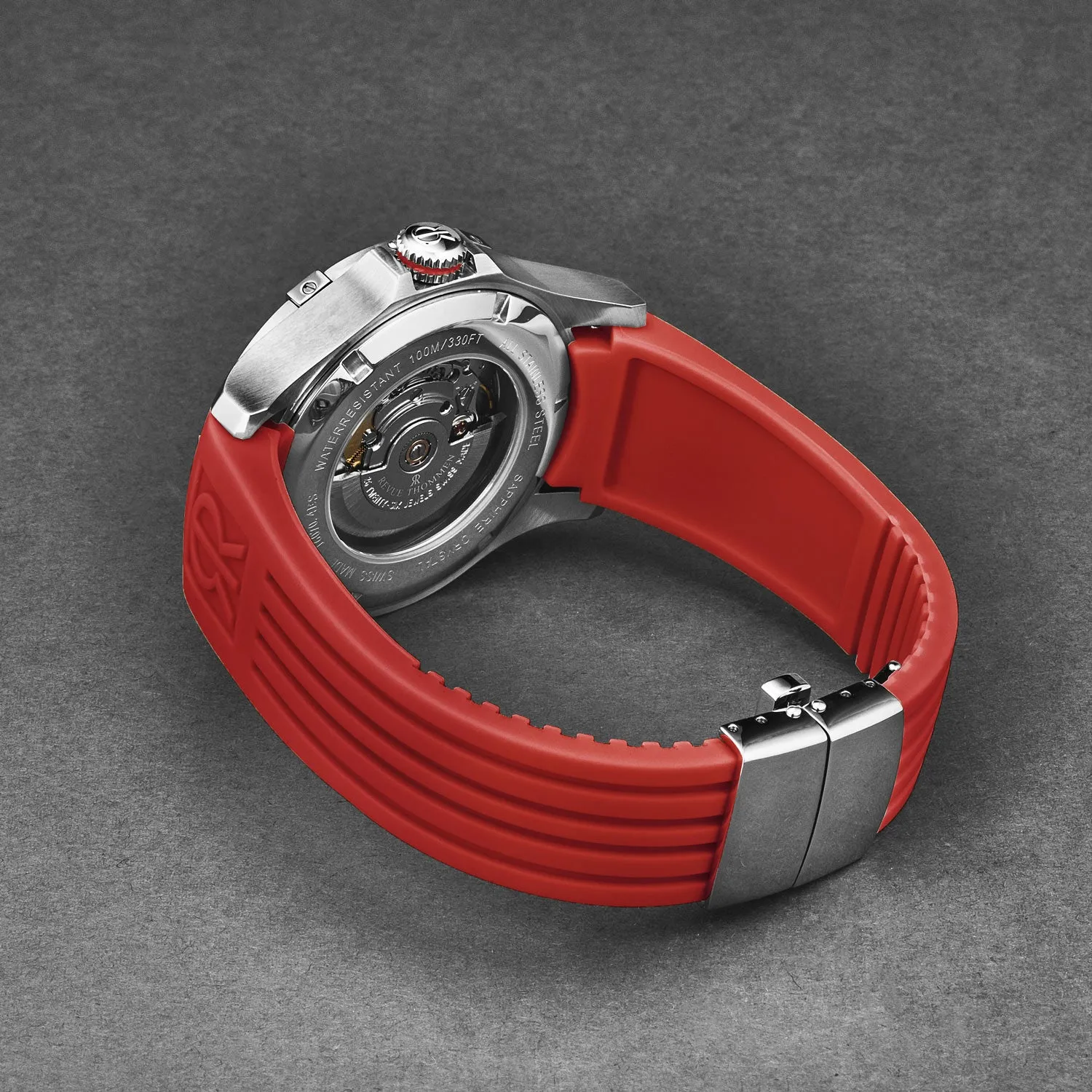 Revue Thommen Men's 'Air speed' Black Dial Red Rubber Strap Automatic Watch 16070.4636