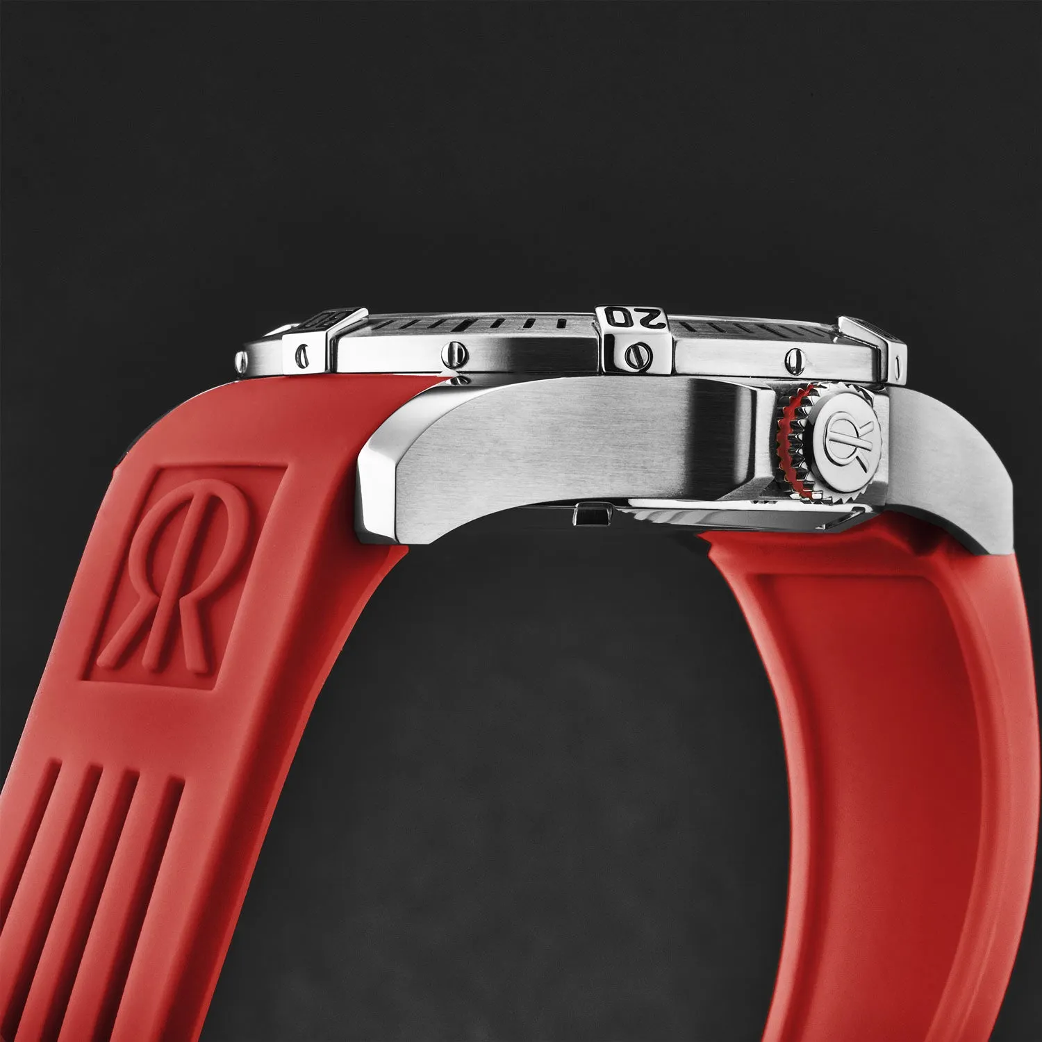 Revue Thommen Men's 'Air speed' Black Dial Red Rubber Strap Automatic Watch 16070.4636