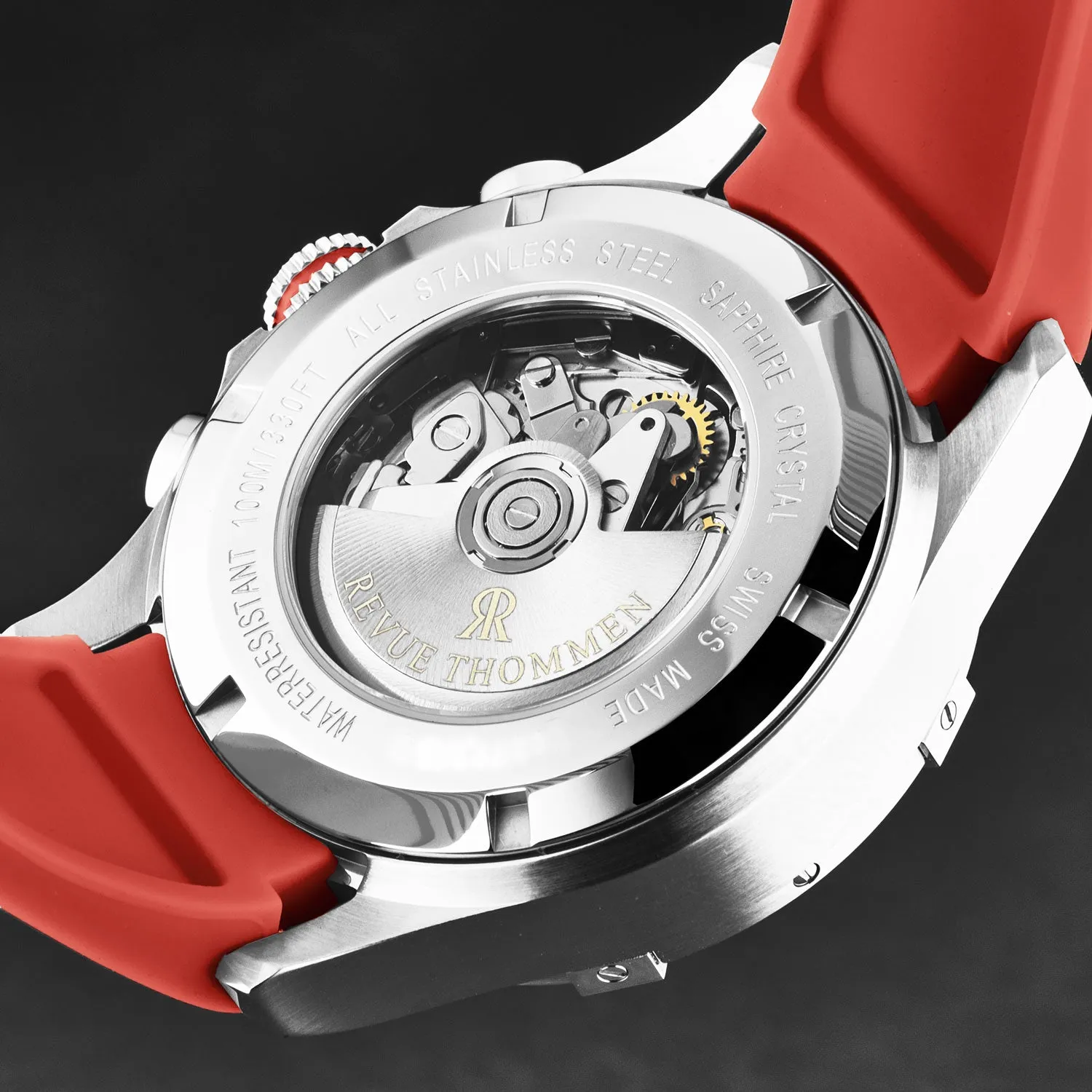Revue Thommen Men's 'Air speed' Black Dial Red Rubber Strap Automatic Watch 16071.6736